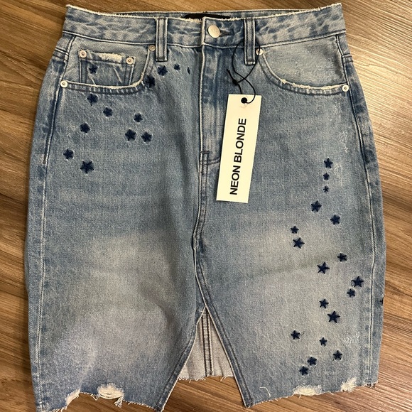 Neon Blonde Starstruck Denim Skirt - Picture 1 of 5
